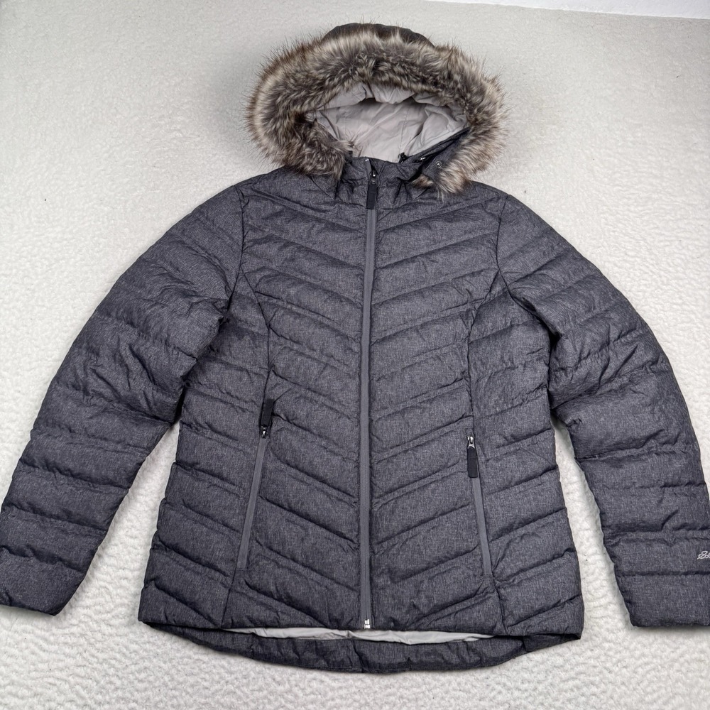 Eddie Bauer Slate Mountain 2.0 Down Puffer Jacket Women M 650 Gray Removable Fur